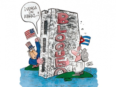 Eine Umarmung ... (Karikatur: José Luis, Kuba)