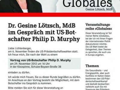 Berlin: Gesine Lötzsch im Gespräch mit US-Botschafter Murphy