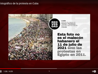 Screenshot aus der Videodokumentation von Cubainformacion.tv - Das Foto angeblicher Massenproteste in Havanna wurde tatsächlich 2011 in Ägypten aufgenommen!   Quelle: Youtube