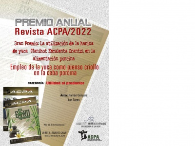 Auszeichnung für einen Fachartikel zum Thema "Yucca als einheimisches Kraftfutter in der Schweinemast" Grafik: ACPA Nacional